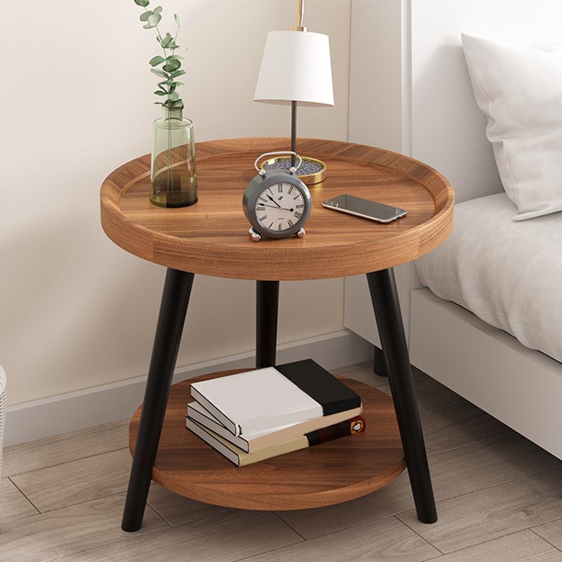 GarveeHome Tavolino Rotondo Con 2 Cassetti – Comodino Moderno In Stile Fattoria – MDF E Gambe In Metallo – Per Soggiorno E Camera Da Letto