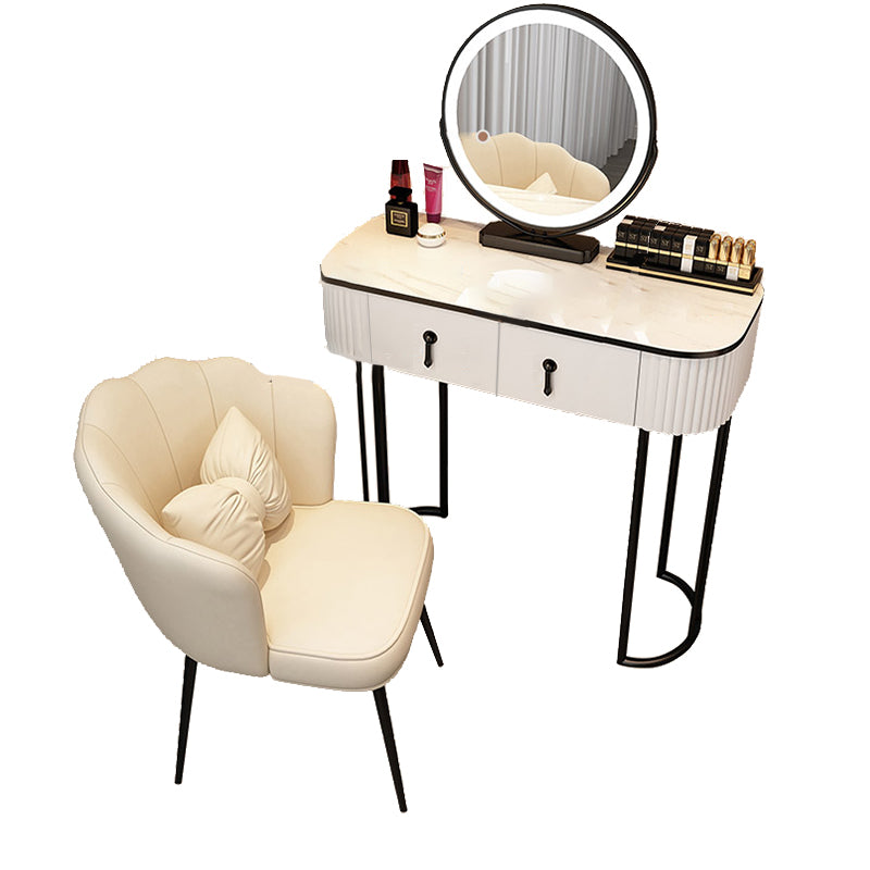 Scrivania Toeletta Bianca Con Sedia E Cassetti - Con Porta USB - Tavolo Da Trucco Senza Specchio Per Camera Da Letto