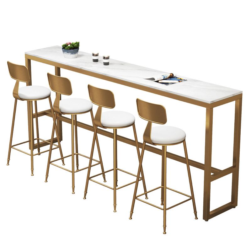 Faux Marble Bar Height Table Modern Style Bistro Table with Trestle Base