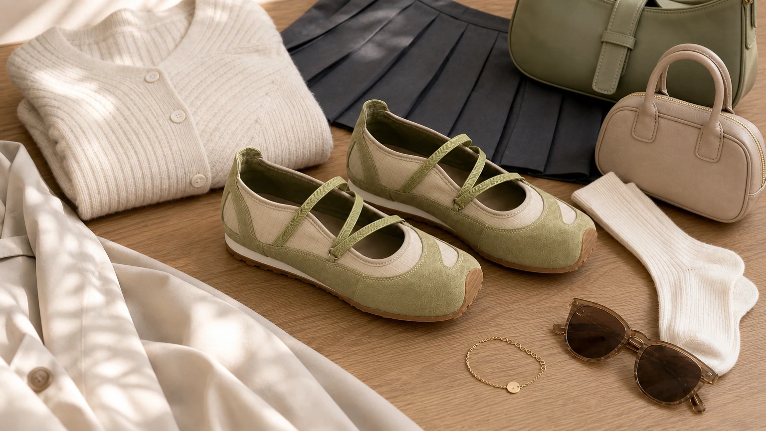 Mary-Jane-Flats mit kontrastierenden Einsätzen im cleanen Lifestyle-Stil