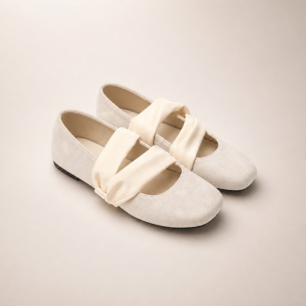 Chaussures Mary Jane beiges à bout carré