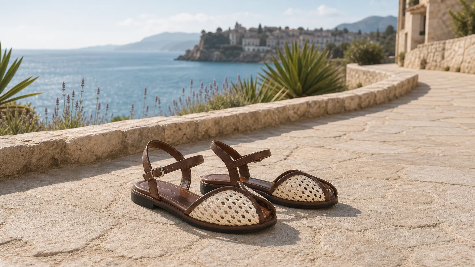 Scarpe basse da donna con punta chiusa in una scena di viaggio casual