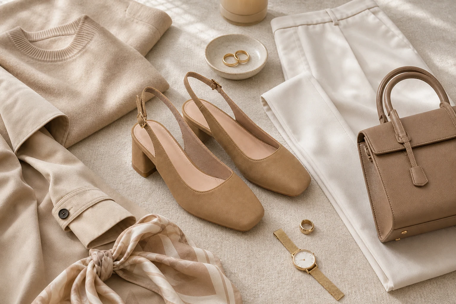 Zapatos destalonados en una escena de productos de estilo de vida.