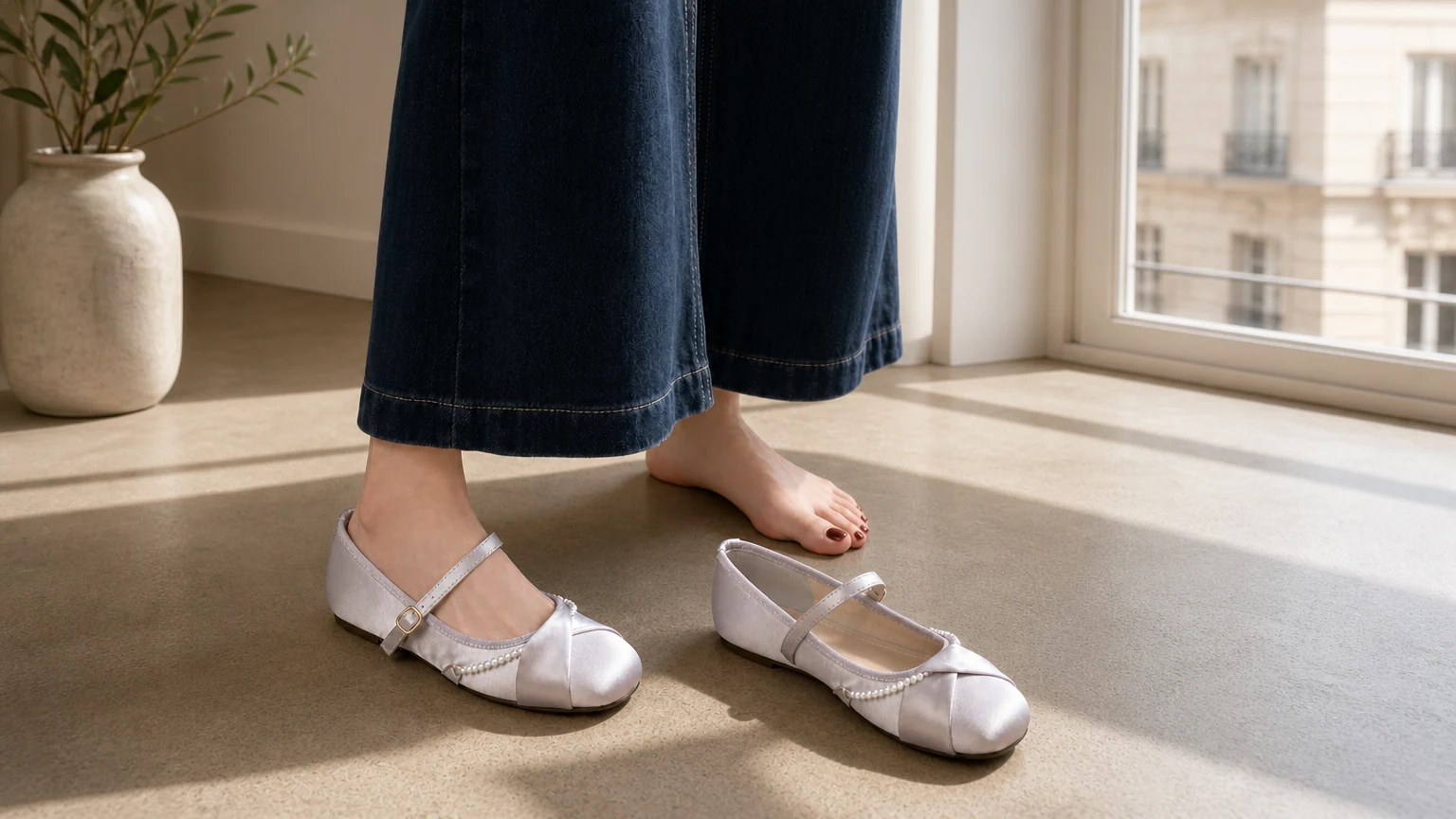 Chaussures plates Mary Jane conçues dans une scène de chambre douce