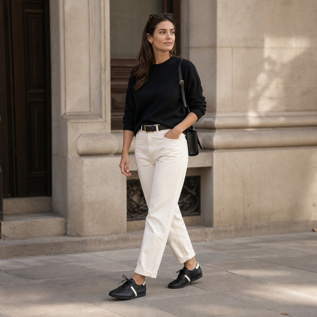 Composición de armario flat-lay con mocasines negros con punta cuadrada