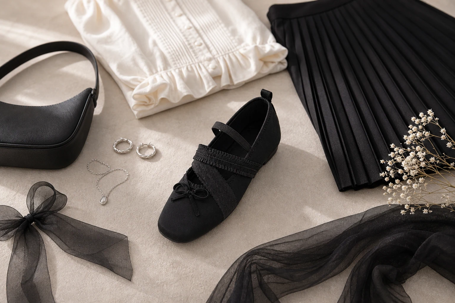 Zapatos con tiras Mary Jane en una escena de estilo de vida de producto en contexto