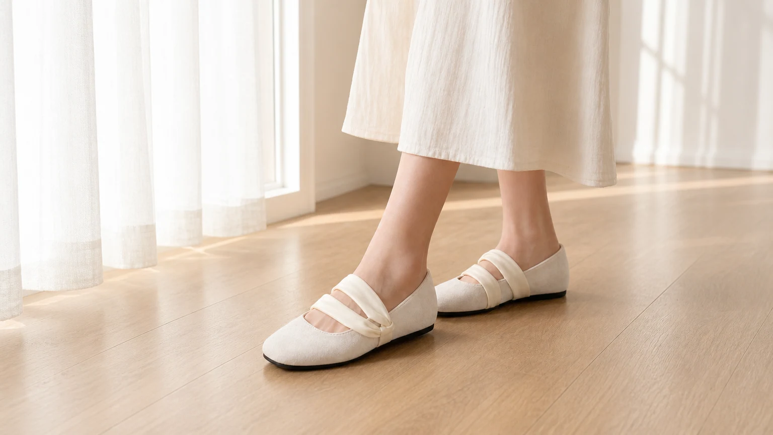 Chaussures Mary Jane à bout carré conçues dans une scène de style de vie douce