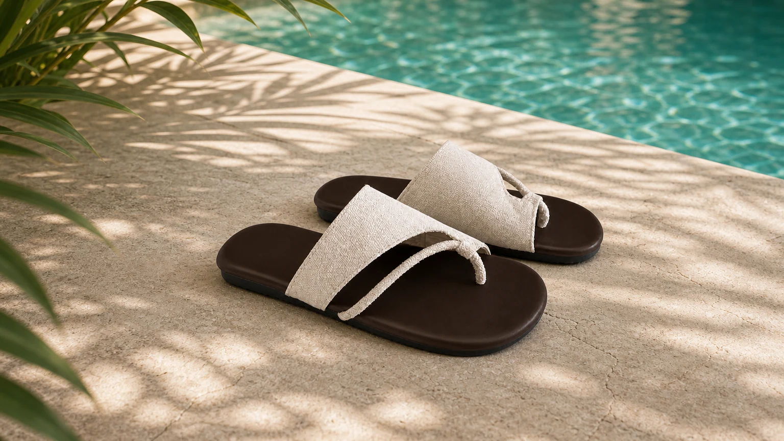 Sandali slip-on in una scena estiva pulita